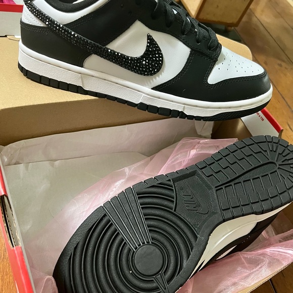 NEW NEVER WORN Panda Dunks made custom with Swarovski crystals in Nike swoosh. - Picture 5 of 7